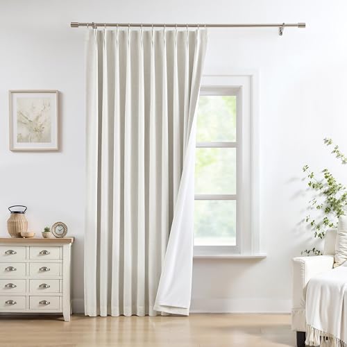 "Natural Pinch Pleated Full Blackout Curtains Linen Texture Noise Reducing Window Treatment Panel 84 Inch Long for Living Room Bedroom Thermal Insulated Back Tab Drapes with Hooks, 1 Panel, 60"" Wx84 L"