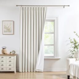 "Natural Pinch Pleated Full Blackout Curtains Linen Texture Noise Reducing Window Treatment Panel 84 Inch Long for Living Room Bedroom Thermal Insulated Back Tab Drapes with Hooks, 1 Panel, 60"" Wx84 L"