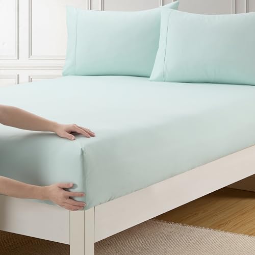 Full Size Fitted Sheet Only with Full Elastic & Built in Corner Sheet Straps to Prevent Shifting - Soft & Breathable Brushed Microfiber Bottom Sheet, Mint