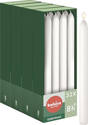 Smooth Dinner Candles - 23cm - 32 Pieces - White - Bolsius