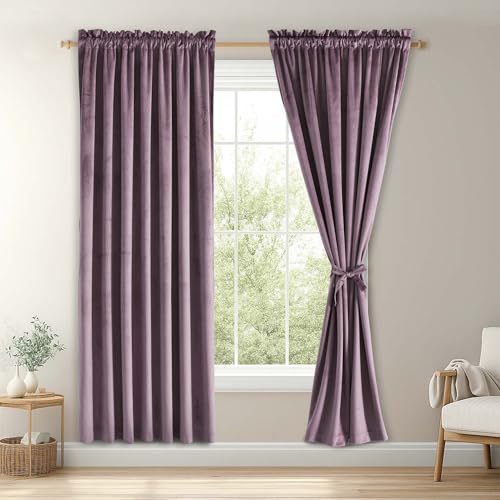 JIUZHEN Lavender Velvet Curtains for Bedroom - 63 inches Thermal Insulated Room Darkening Rod Pocket Home Decoration Blackout Drapes for Living Room/Office/Closet, Set of 2, 52W x 63L