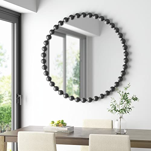 "Madison Park SIGNATURE Wall Décor Marlowe Metal Spherical Frame Round Mirror for Living Room - Home Accent, Ready to Hang Bedroom Decoration, 36"" Diameter, Black"