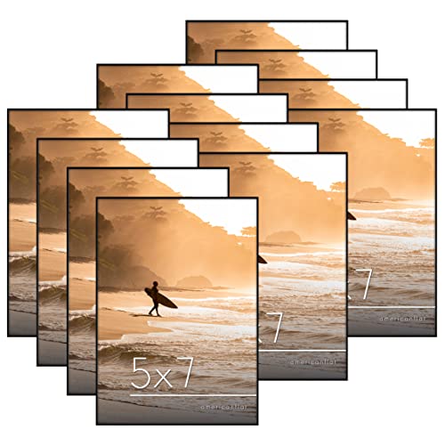 Americanflat Front Loading 5x7 Picture Frame with Shatter-Resistant Glass - Set of 12 - Metropolitan Collection - Photo Frame for Tabletop and Wall Display - Black