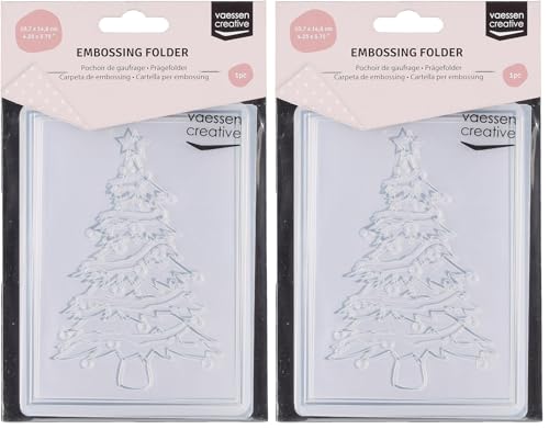 Vaessen Creative Embossing Folder Decorated Christmas Tree 5.75 x 4.21 inches - Embossing Folder for Card Making, Scrapbooking, Journaling - Reusable, for Embossing and Die-Cutting Machines
