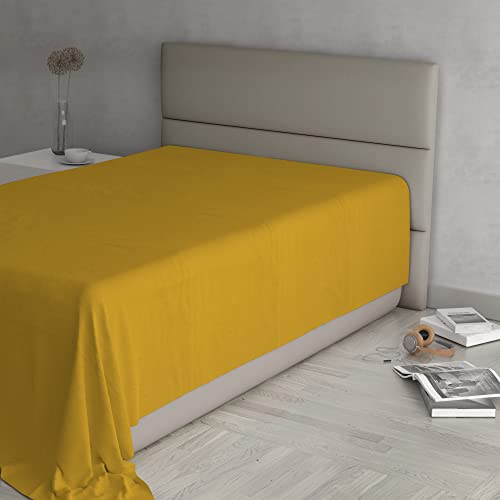Max Color Top Sheet, 100% Cotton, Plain, Mustard, Queen Size 180 x 300 cm