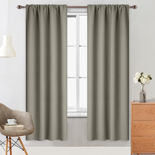 Yakamok Taupe Rod Pocket Blackout Curtains 72 inches Long for Bedroom - Room Darkening Thermal Insulated Window Treatment Drapes for Living Room,38W x 72L Inch,2 Panels