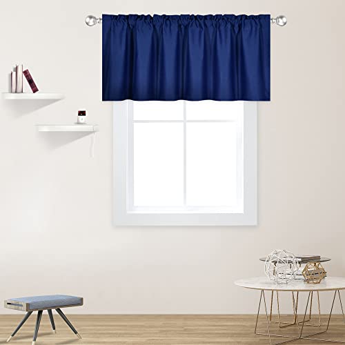 DECOVSUN Navy Valance for Windows 52x18 Inch Solid Thermal Insulated Blackout Rod Pocket Kitchen Short Curtain Toppers Valance for Bathroom Living Room 1 Panel