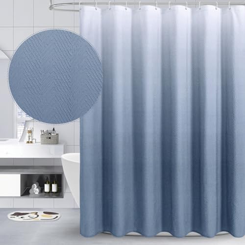 Gibelle Ombre Blue Shower Curtain, 3D Embossed Textured Herringbone Fabric Shower Curtain, Modern Farmhouse Bathroom Decor Soft Cloth Shower Curtain Set, 72x72