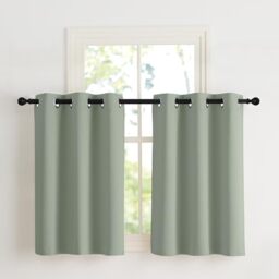 NICETOWN Net Curtains for Children's Room Set of 2 H90 x W107 cm Sage Green Curtains with Eyelets Modern Thermal Blackout Curtains