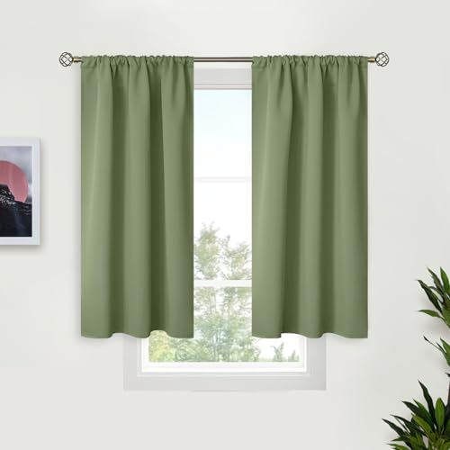 BGment Short Blackout Curtains for Bedroom 40 Inches Long - Thermal Insulated Room Darkening Curtain for Kitchen, Olive Green, 34 x 40 Inch, 2 Panels
