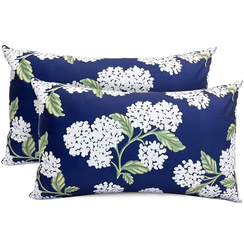 RYSMIYOU Decorative Throw Pillow Covers Set of 2 Blue Hydrangea Pillow Covers 12x20 inch Super Soft Short Plush Square Floral Throw Pillows,Farmhouse Outdoor Pillow Covers for Couch Living Room