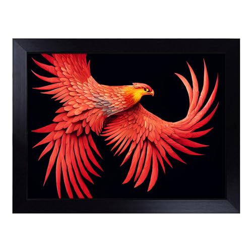 Lap Tray with Bean Bag Cushion, Evolving Phoenix Bird - Handmade in the UK, Raised Wooden Edge, Padded Cushion, Heat-Resistant Wipe-Clean Surface, for Meals, Laptops and Crafts
