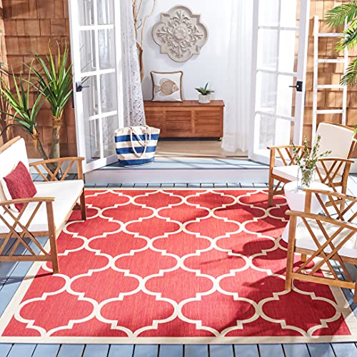 Safavieh Trellis Indoor/Outdoor Woven Square Area Rug, Courtyard Collection, CY6914, in Red / Bone, 160 X 160 cm for Garden, Patio or Any Outdoor Space