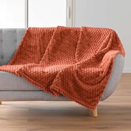 Douceur d'Intérieur, 125 x 150 cm Mini Frosty Terracotta Flannel Relief Blanket Plain
