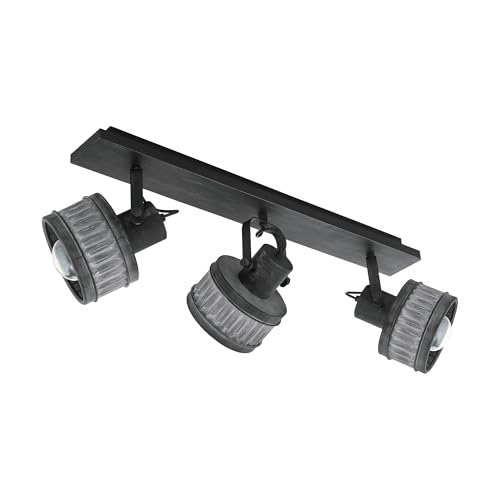 EGLO Ceiling Light Turrock, 3 Light Vintage and Industrial Style Lighting Made of Black Metal with Grey Patina, Living Room and Bedroom Spotlights, E27 Socket