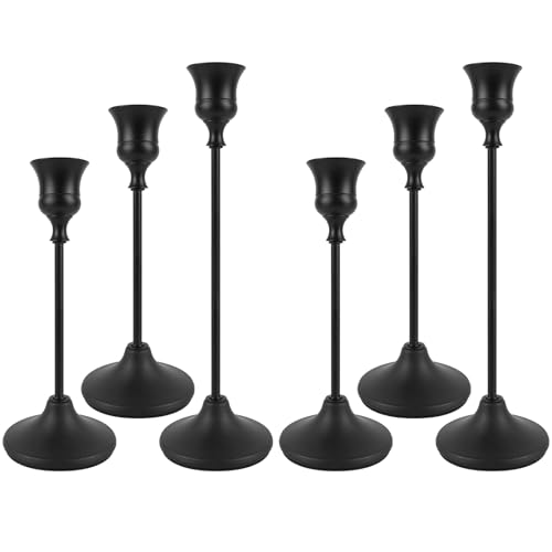 AUMAYCO Black Candlestick Holders Set of 6, Metal Taper Candle Holders, Classic Decorative Candle Stick for Christmas, Wedding, Party, Dinner Tables,Home D??cor