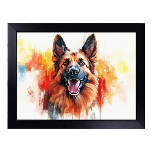 Lap Tray with Bean Bag Cushion, German Shepherd Dog - Handmade in the UK, Raised Wooden Edge, Padded Cushion, Heat-Resistant Wipe-Clean Surface, for Meals, Laptops and Crafts