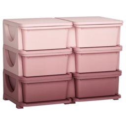 HOMCOM 6 Drawers Plastic Kids Storage Units, 3 Tier Children Toy Chest for Nursery, Playroom, Bedroom, Pink