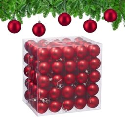 Relaxdays Christmas Baubles, Set of 100, Festive Tree Ornaments, D: 6 cm, Holiday Decorations, Plastic, Matte, Red