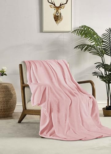 Miracle Home. Fleece Blanket Reversible Microfiber Glass Flannel Velour 260GSM, Soft, Warm and Lightweight, Machine Washable, 160 X 220, Pink