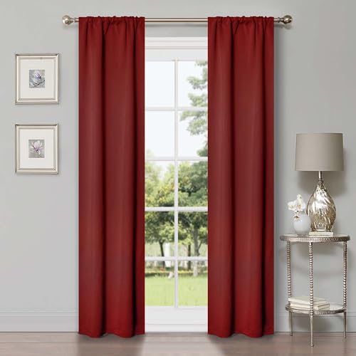 "Superior Blackout Curtains, Room Darkening, Bedroom, Living Window Accents, Sun Blocking, Thermal, Classic Modern, Solid Collection, Set of 2 Panels, Rod Pocket, 26"" x 84"", Sangria"