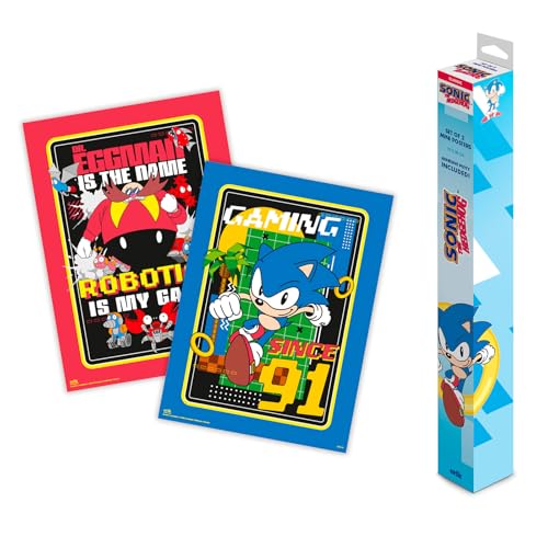 Grupo Erik Poster Sonic - Set of 2 Mini Posters 15 x 20.5 inches / 38 x 52 cm - Art Poster Shipped Rolled Up In A Protective Box - Sonic The Hedgehog Gifts