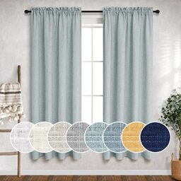 Teal Grey Curtains 63 Inch Length for Bedroom 2 Panels Rod Pocket Soft Airy Linen Drapes Light Filtering Semi Sheer Privacy Beach Coastal Curtain for Teen Boys Room Kids Pool Dusty Aqua Sea Green Gray