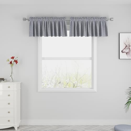 UPOPO Short Curtains Over Sink Gray Linen Textured Kitchen Small Tier Curtains 16 inches Long Privacy Half Window Curtains Caravan Bathroom Basement Curtain Panels Rod Pocket 2 Pieces