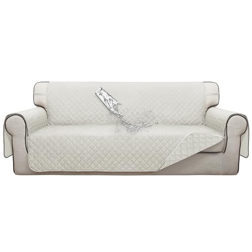 ISSUNTEX Double Protection 100% Waterproof Sofa Covers for Living Room, Couch Covers for 3 Cushion Couch Sofa, Reversible Furniture Protector Sofa Cover for Dogs, Pets, Kids (Sofa, Ivory/Ivory)