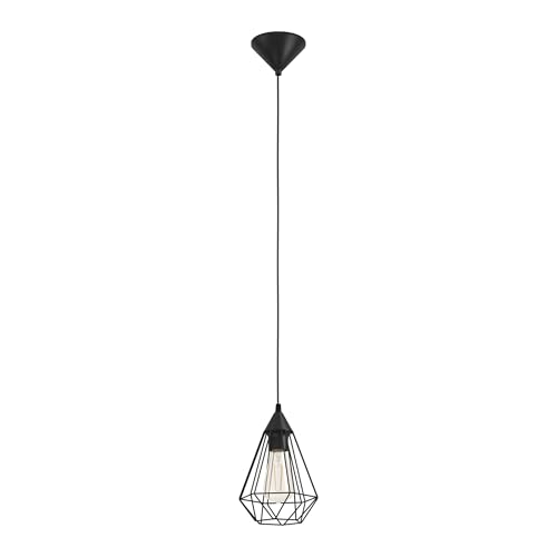 Eglo Tarbes Pendant lamp, 1-Flame Vintage/Retro Hanging Light, Material: Steel, Plastic, Black, E27socket, Ø 17.5 cm/6.8 inches