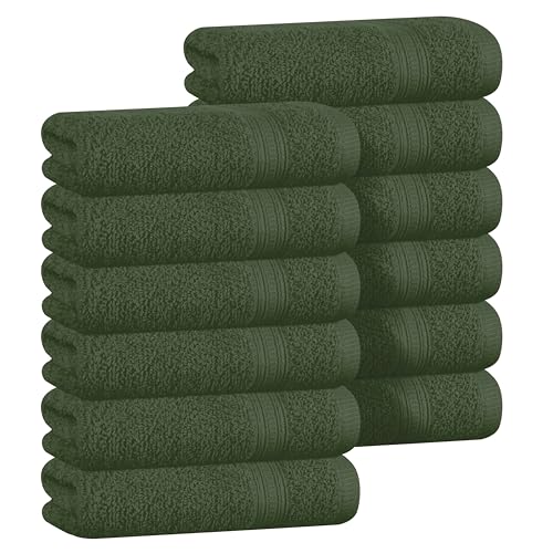 BOUTIQUO Ultra Soft Cotton Washcloths, Contains 12 Piece Face Cloths 12x12 inch, Ideal for Everyday use Face Towels, Compact & Lightweight Multi Purpose Washcloths - Olive Green