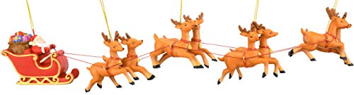 Tree Buddees Large 5 Piece Hand Painted Full Santa's Sleigh and 8 Reindeer Christmas Ornaments Set