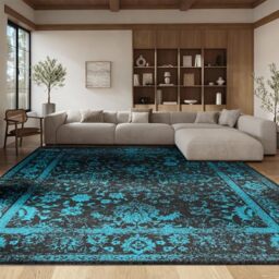 Safavieh Distressed Rug for Living Room, Dining Room, Bedroom - Adirondack Collection, Short Pile, in Black and Teal, 240 X 300 cm