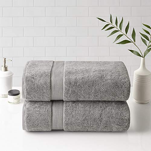 "Madison Park SIGNATURE 800GSM 100% Cotton Luxurious Bath Towel Set Highly Absorbent, Quick Dry, Hotel & Spa Quality for Bathroom, 34"" x 68"", Silver 2 Piece"