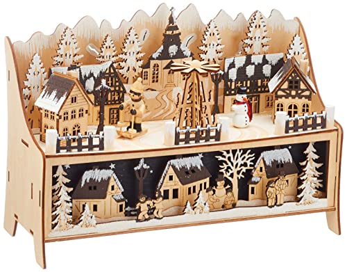 Small Foot 11790 Winter Village Lamp with Pyramid Made of Wood, with LED Lighting and Christmas Pyramid, Christmas Decoration, Illuminated Decoration, Multi-Colour, Normal