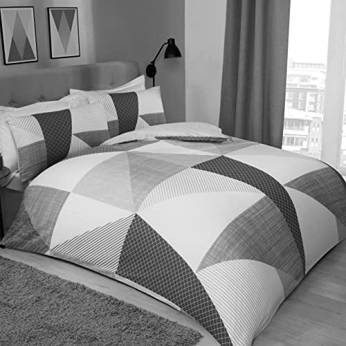 Sleepdown Splice Geometric Mono Black White Soft Easy Care Duvet Cover Quilt Bedding Set with Pillowcases - King (230cm x 220cm)