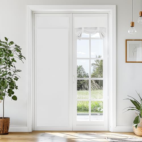 Vatge Door Curtains - 1 Panel, W26 x L80, Greyish White, Light Filtering Window Covering Tie Up Shades Thermal Insulated French Door Curtain for Glass/Patio/Sidelight