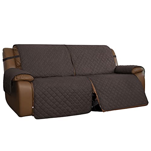 Easy-Going Oversized Loveseat Recliner Cover, Reversible Couch Cover for Double Recliner, Split Sofa Cover for Each Seat with Elastic Straps for Dogs, Pets(Oversized 2 Seater, Chocolate/Beige)