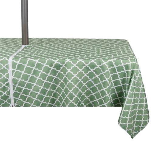youngseahome Outdoor Tablecloth Water Resistant Polyester Fabric Summer Table Cover with Zipper Umbrella Hole for Picnic/Party/Dinner/Patio Garden (60??84Inch Rectangle,Green and White)