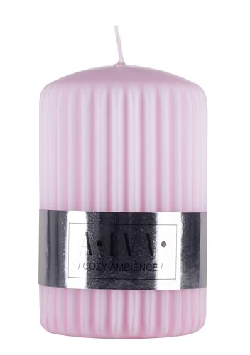 Donau Home Candle Pillar Fluted Alva/Paraffin Candle / 60 x 90 mm/Pink/for Decoration/Ribbed Taper Candles/Table Candles for Decoration in The Living Room/Bathroom / 25 Hours Burning Time