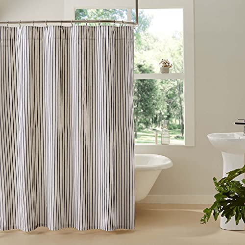 VHC Brands Kaila Country Cottage Farmhouse Blue Ticking Stripe Shower Curtain 72x72