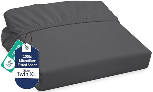 Royale Linens Fitted Sheet Twin XL - Ultra Soft 1800 Brushed Microfiber - Hotel Luxury Bottom Sheets - Wrinkle Free & Fade Resistant - Deep Pocket Fitted Sheet Only (Twin XL, Grey)