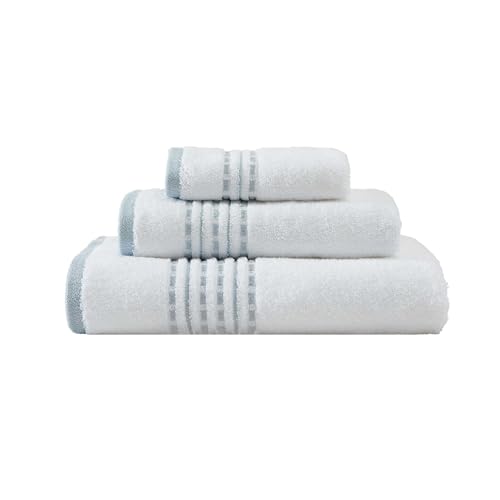 Tommy Bahama - Towel Set, Highly Absorbent Premium Cotton Towels with Embroidered Hem Details, Tropical Inspired Design, Oeko-Tex Certified (Cliff Side Blue, 3-Piece)