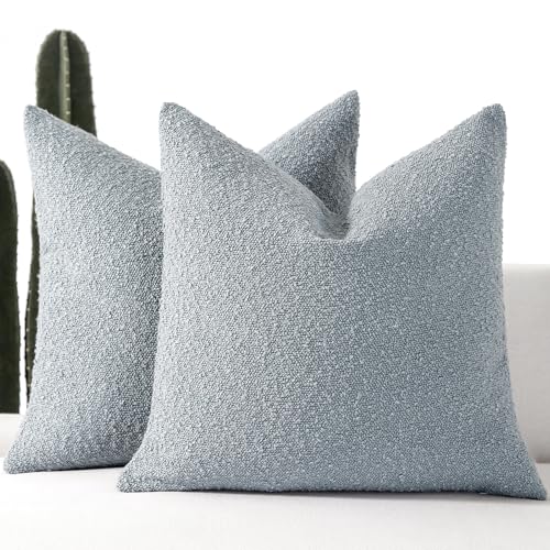 ROMANDECO 24x24 Boucle Throw Pillow Covers, 2-Pack, Light Blue