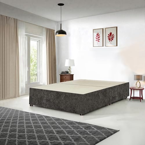 Divan Beds Deals - Charcoal Chenille Divan Bed Base with Storage - Available in 3ft, 4ft, 4ft6, 5ft, 6ft ((3FT Single Divan Bed Base - 2 Drawers))