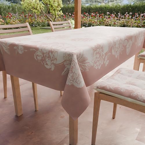 PETTI Artigiani Italiani - Stain Resistant Tablecloth Rectangular 140x180 cm 6 Seats, Wipe Clean Microfibre Kitchen Table Cover, Peonies Design Powder Pink, 100% Made in Italy