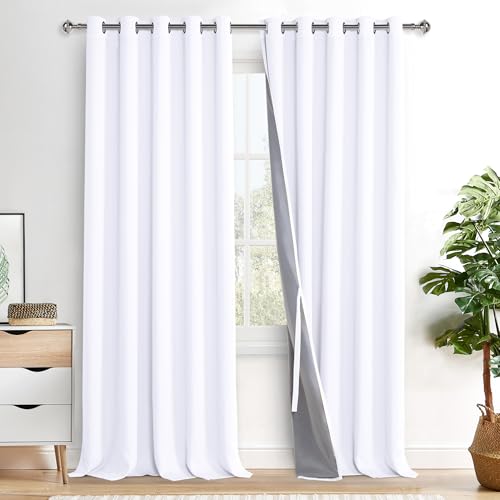 XWZO White Blackout Curtains with Tiebacks - Extra Large Heat and Full Light Blocking Window Panels with Grommets for Bedroom/Nursery, White, W60 x L95, Set of 2