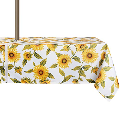 EHouseHome Outdoor Indoor 60x84 inch Rectangle Tablecloth with Umbrella Hole and Zipper, Waterproof Zippered Patio Table Cloths, Spring/Summer Table Covers for Backyard Circular Table/BBQs/Picnic