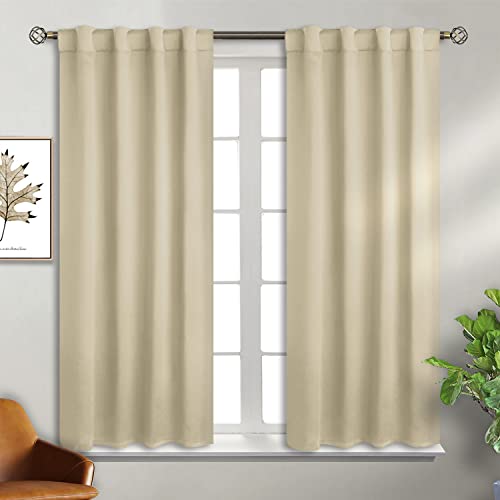 BGment Beige Curtains 45 inch Long - Rod Pocket and Back Tab Room Darkening Thermal Curtains for Bedroom/Small Window/Living Room, 2 Curtain Panel Sets, 38 x 45 Inch