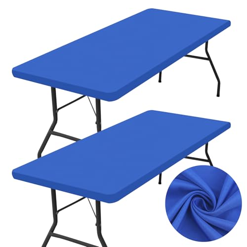 "homing 2 Pack Rectangle Table Cloth, Elastic Fitted Fabric Tablecloth Fits for 4 Foot Folding Tables, Washable Table Cover for Picnic, Camping, Indoor & Outdoor (Blue, 30"" x 48"")"